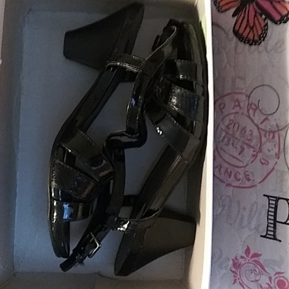 Black strappy heeled sandals